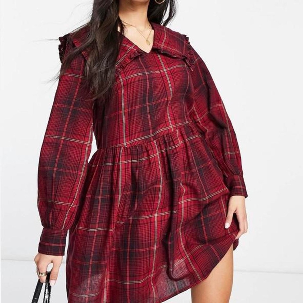babydoll maroon red plaid dress